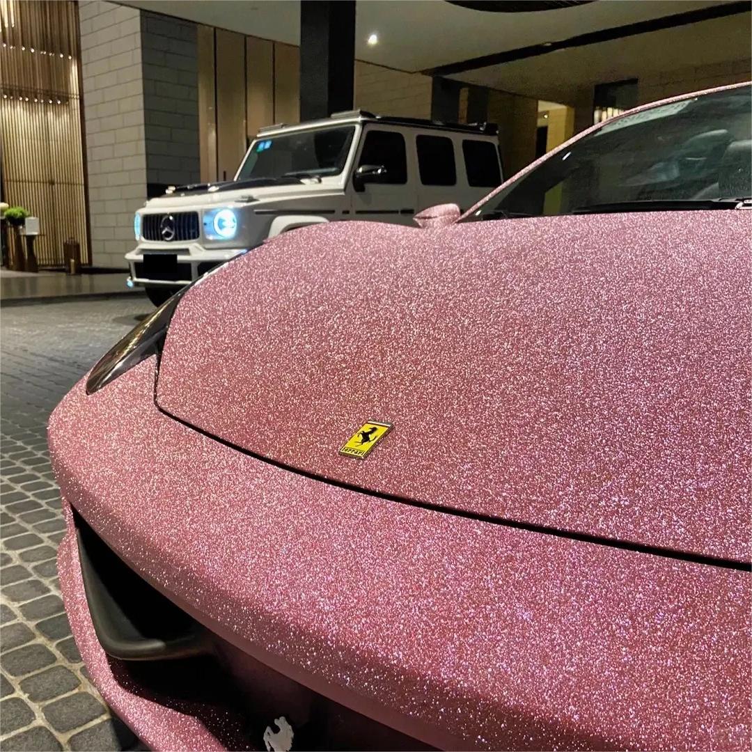 Matte Diamond Glitter Pink Car Vinyl Wrap