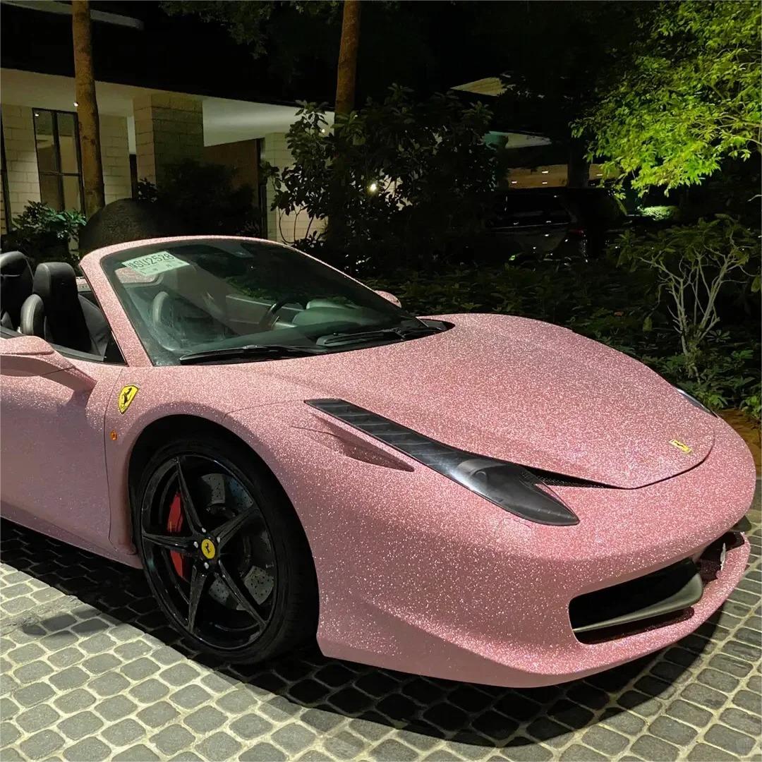 Matte Diamond Glitter Pink Car Vinyl Wrap