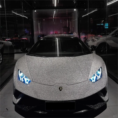 Matte Diamond Glitter Silver Car Vinyl Wrap 02