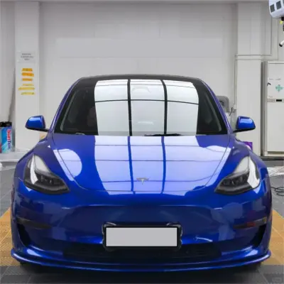 Gloss Metallic Liquid Ocean Blue Car Vinyl Wrap Tesla 02