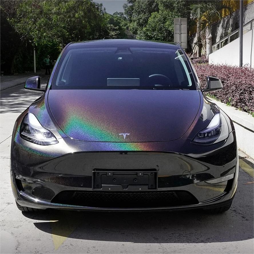 Gloss Metallic Rainbow Laser Black Car Vinyl Wrap PET