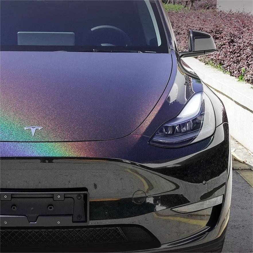 Gloss Metallic Rainbow Laser Black Car Vinyl Wrap PET