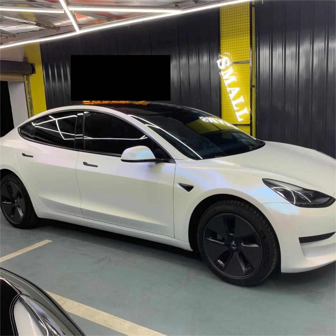 Matte Metallic Chameleon Diamond Blue White Car Vinyl Wrap