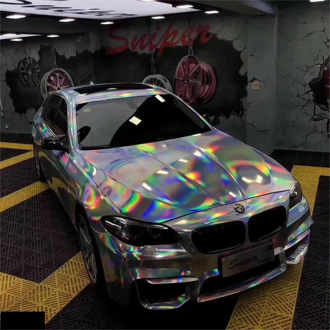 Gloss Silver Holographic Chrome Laser Car Vinyl Wrap PET