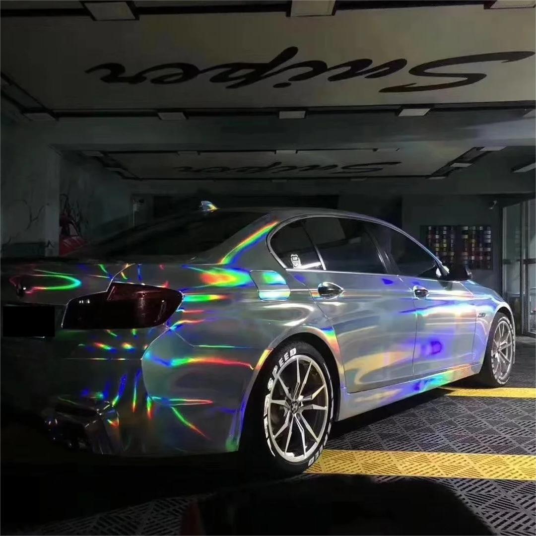 Gloss Silver Holographic Chrome Laser Car Vinyl Wrap PET