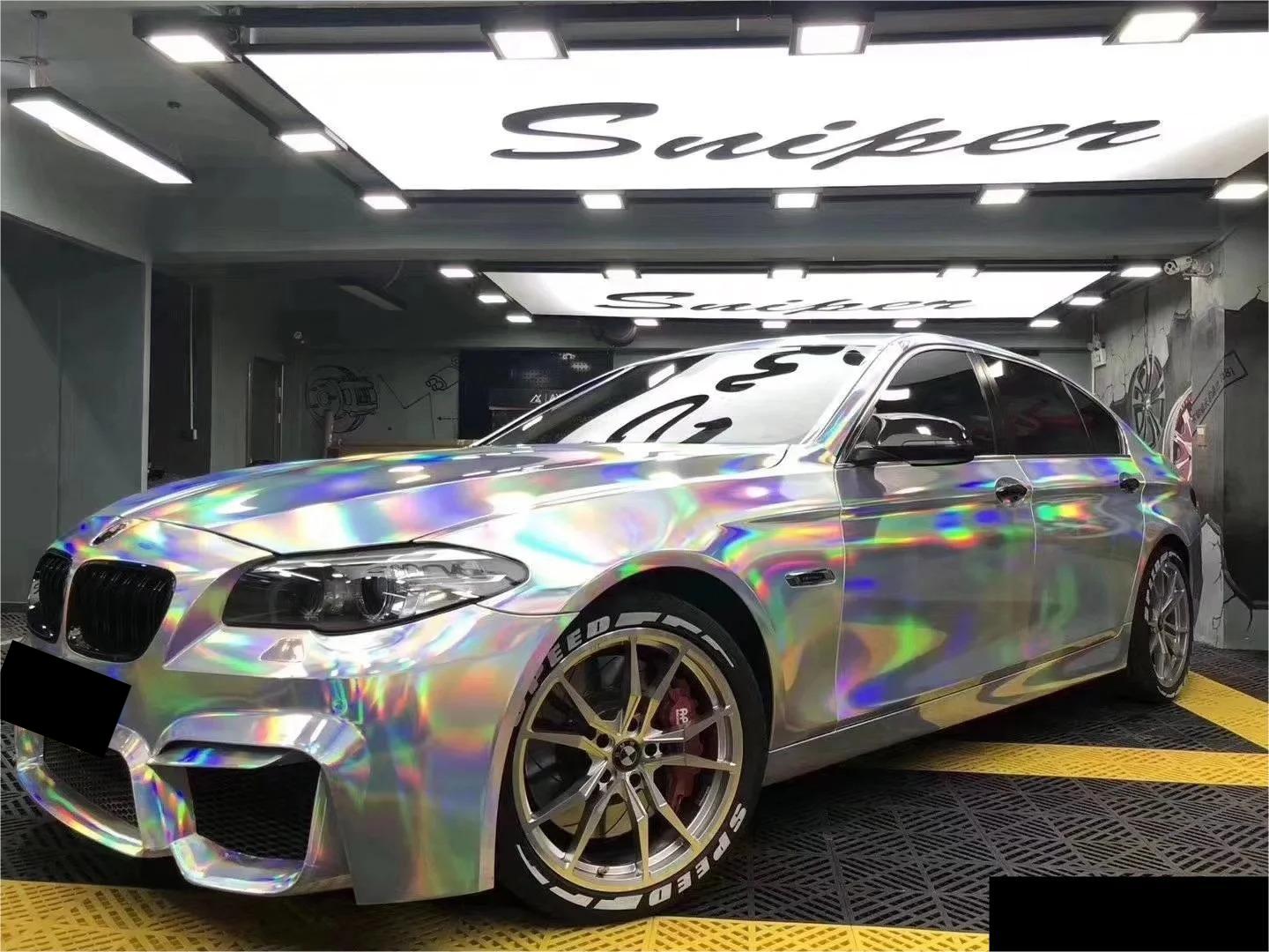 Gloss Silver Holographic Chrome Laser Car Vinyl Wrap PET
