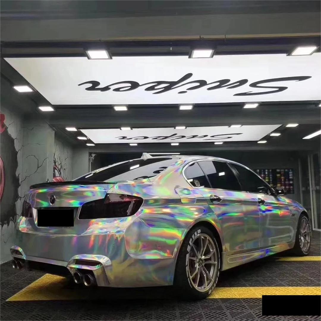 Gloss Silver Holographic Chrome Laser Car Vinyl Wrap PET