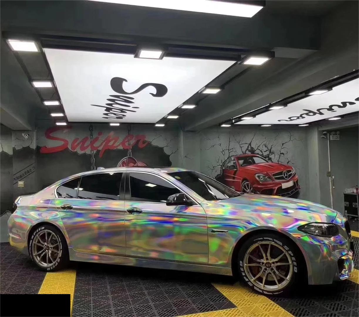 Gloss Silver Holographic Chrome Laser Car Vinyl Wrap PET