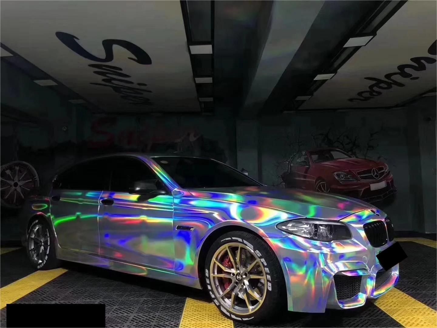 Gloss Silver Holographic Chrome Laser Car Vinyl Wrap PET