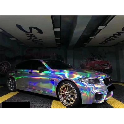 Gloss Holographic Chrome Laser Electroplated Silver Car Vinyl Wrap  02