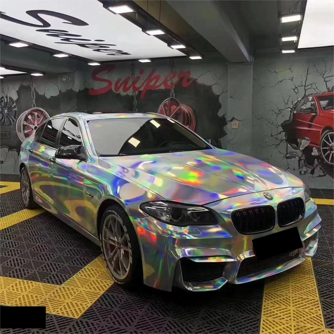 Gloss Silver Holographic Chrome Laser Car Vinyl Wrap PET