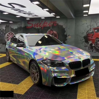 Gloss Silver Holographic Chrome Laser Car Vinyl Wrap PET 02