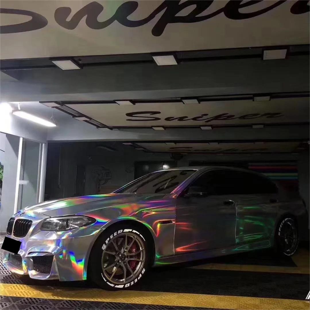 Gloss Silver Holographic Chrome Laser Car Vinyl Wrap PET