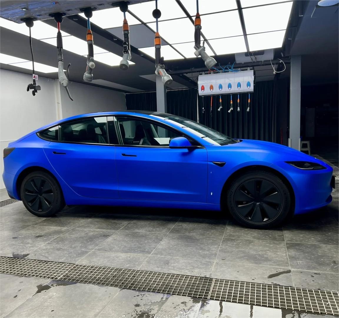 Matte Metallic Satin Chrome Blue Car Vinyl Wrap PET