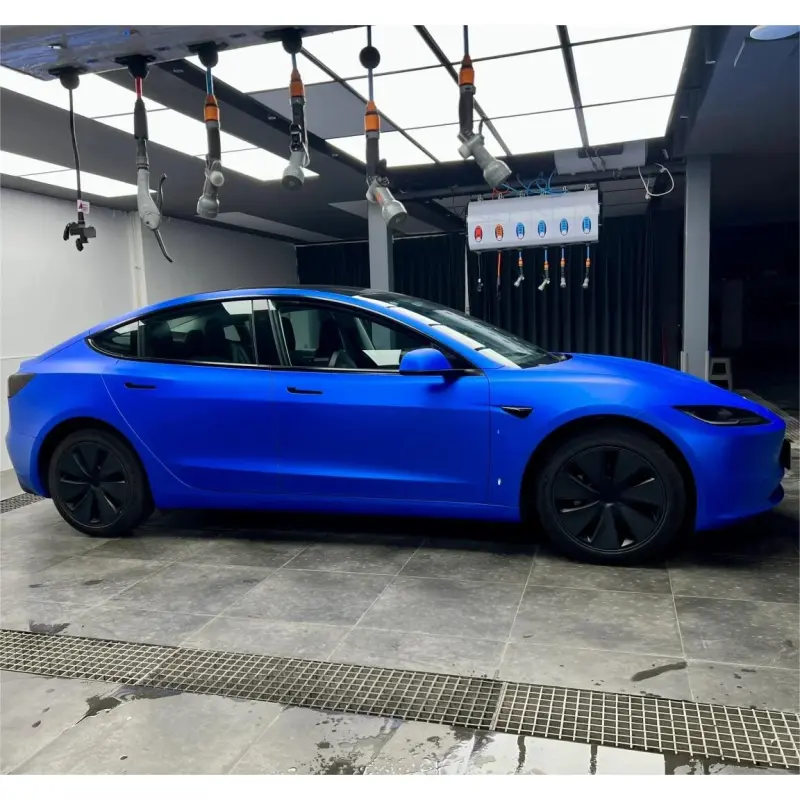 Matte Metallic Satin Chrome Blue Car Vinyl Wrap PET