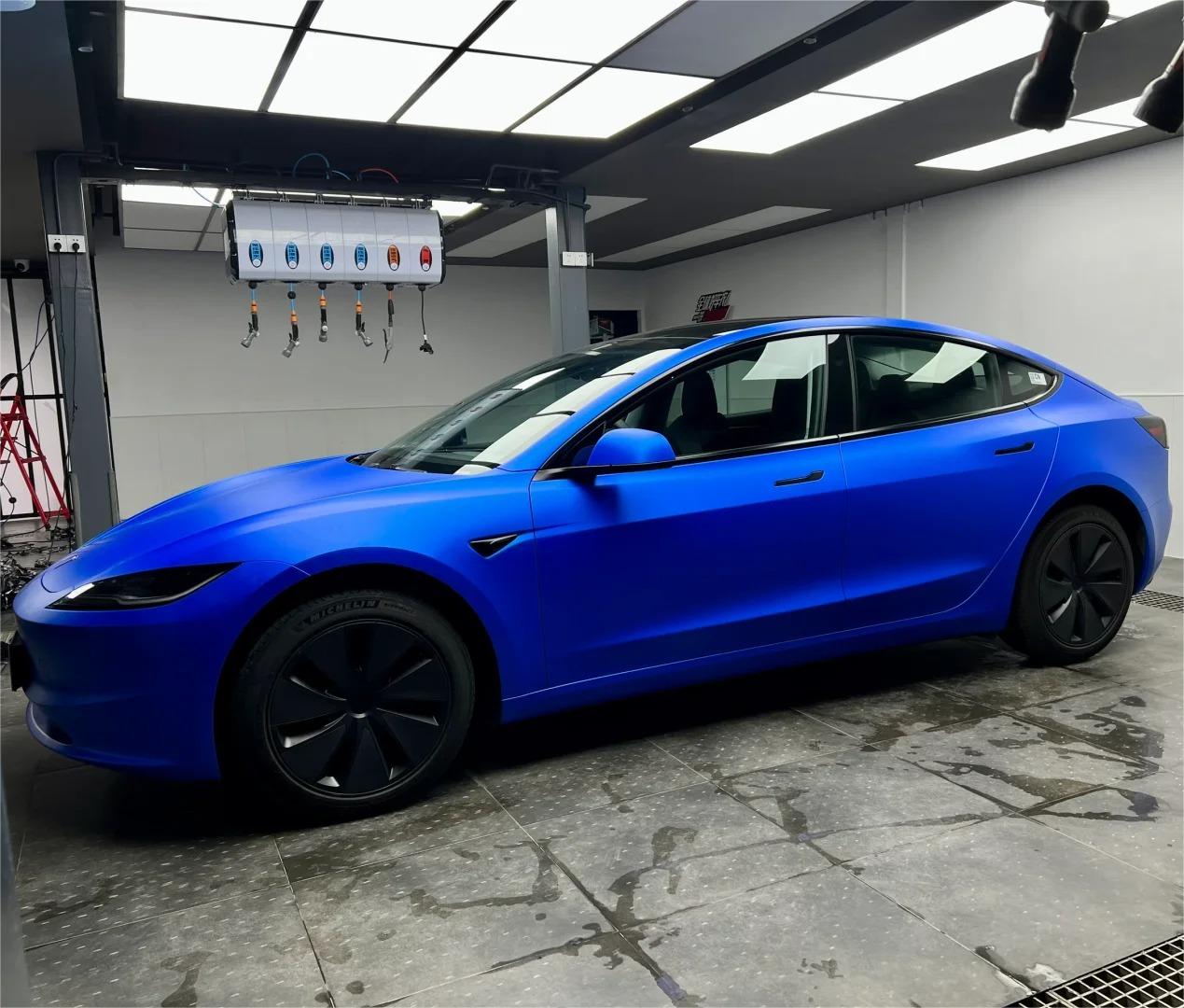 Matte Metallic Satin Chrome Blue Car Vinyl Wrap PET