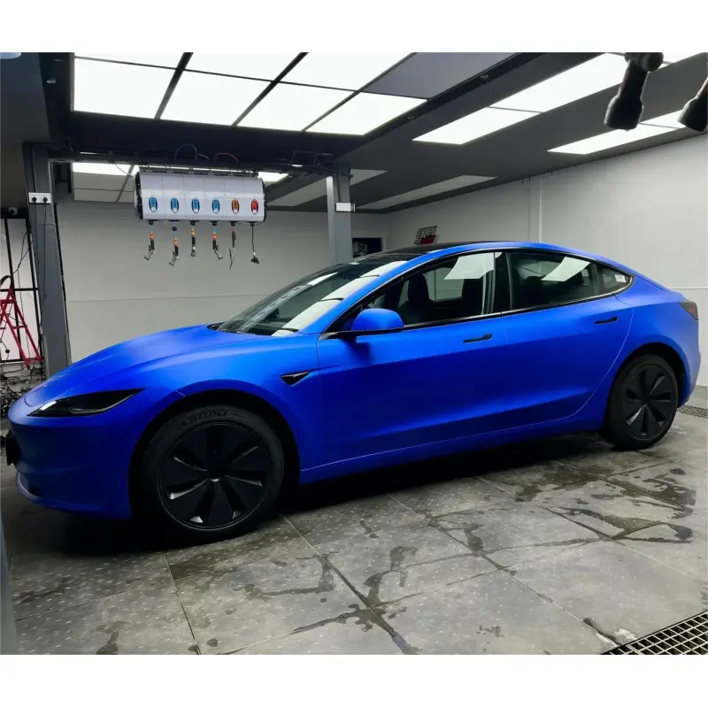Matte Metallic Satin Chrome Blue Car Vinyl Wrap PET