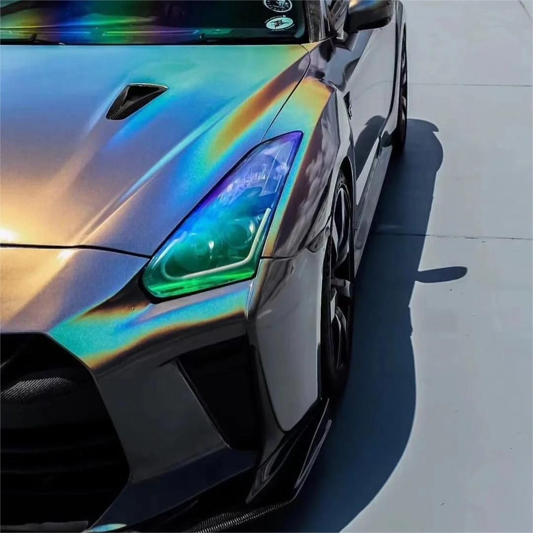 Gloss Metallic Rainbow Laser Flip Psychedelic Grey Car Vinyl Wrap