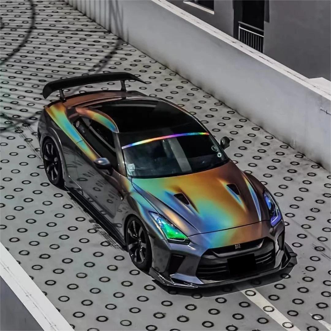 Gloss Metallic Rainbow Laser Flip Psychedelic Grey Car Vinyl Wrap