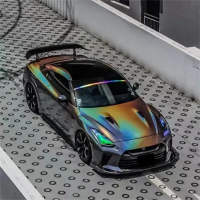 Gloss Metallic Rainbow Laser Flip Psychedelic Grey Car Vinyl Wrap 02