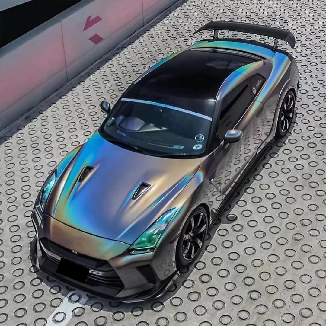 Gloss Metallic Rainbow Laser Flip Psychedelic Grey Car Vinyl Wrap