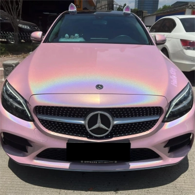 Gloss Metallic Rainbow Laser Light Pink Car Vinyl Wrap 02
