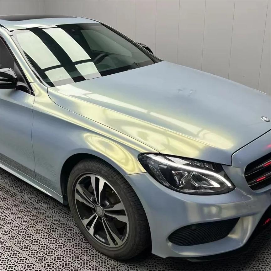 Gloss Metallic Diamond Chameleon Grey Gold Car Vinyl Wrap