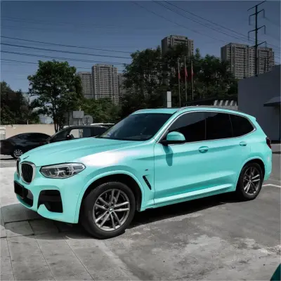 Satin Chrome Tiffany Blue Car Vinyl Wrap 02