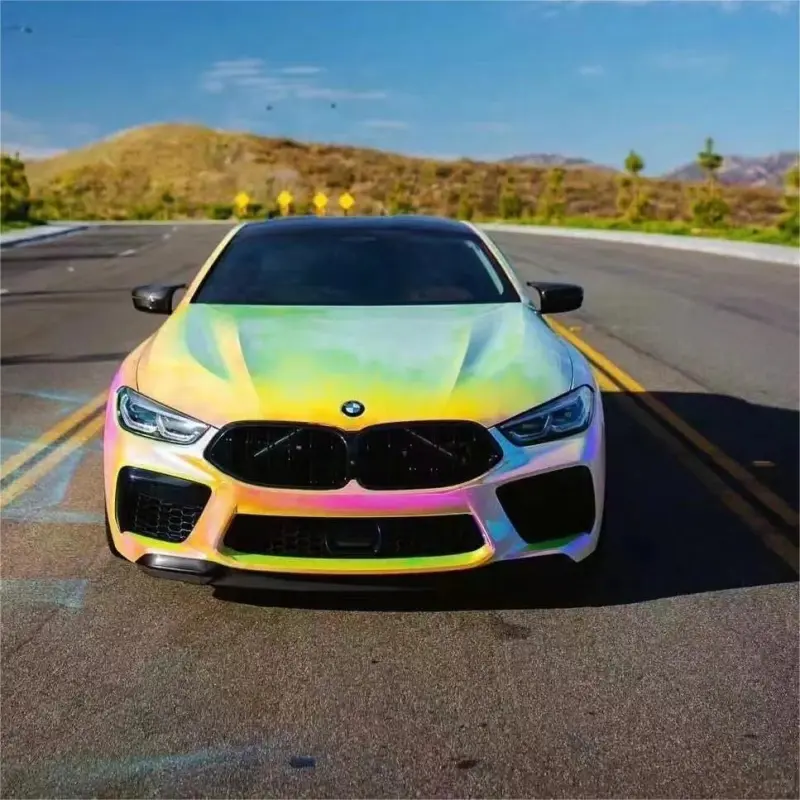 Gloss Rainbow Chrome Holographic Pink Car Vinyl Wrap PET