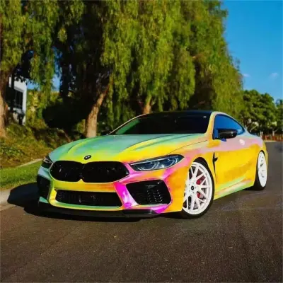 Gloss Rainbow Chrome Holographic Pink Car Vinyl Wrap PET 02