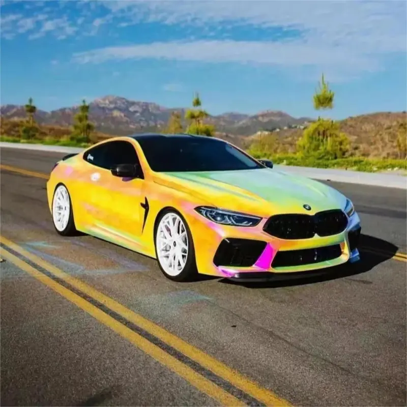 Gloss Rainbow Chrome Holographic Pink Car Vinyl Wrap PET