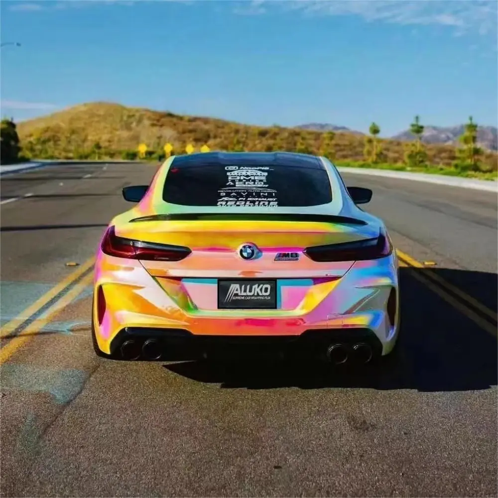 Gloss Rainbow Chrome Holographic Pink Car Vinyl Wrap PET