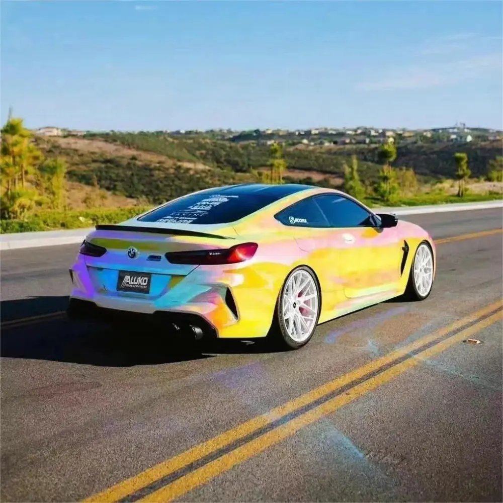 Gloss Rainbow Chrome Holographic Pink Car Vinyl Wrap PET