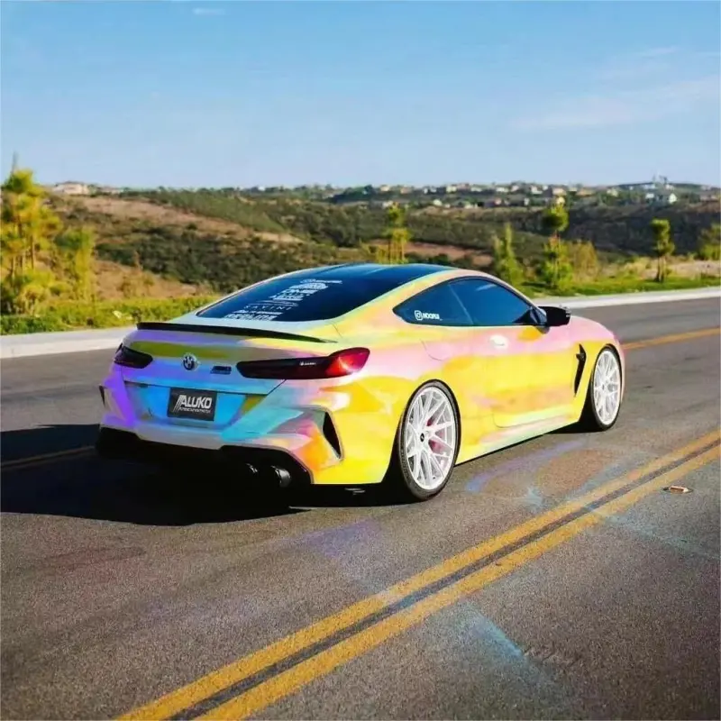Gloss Rainbow Chrome Holographic Pink Car Vinyl Wrap PET