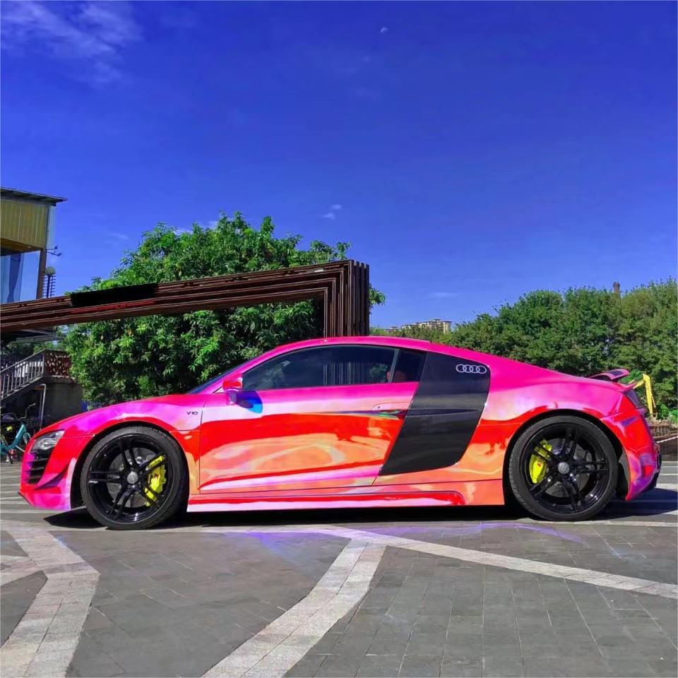 Gloss Rainbow Chrome Holographic Red Car Vinyl Wrap