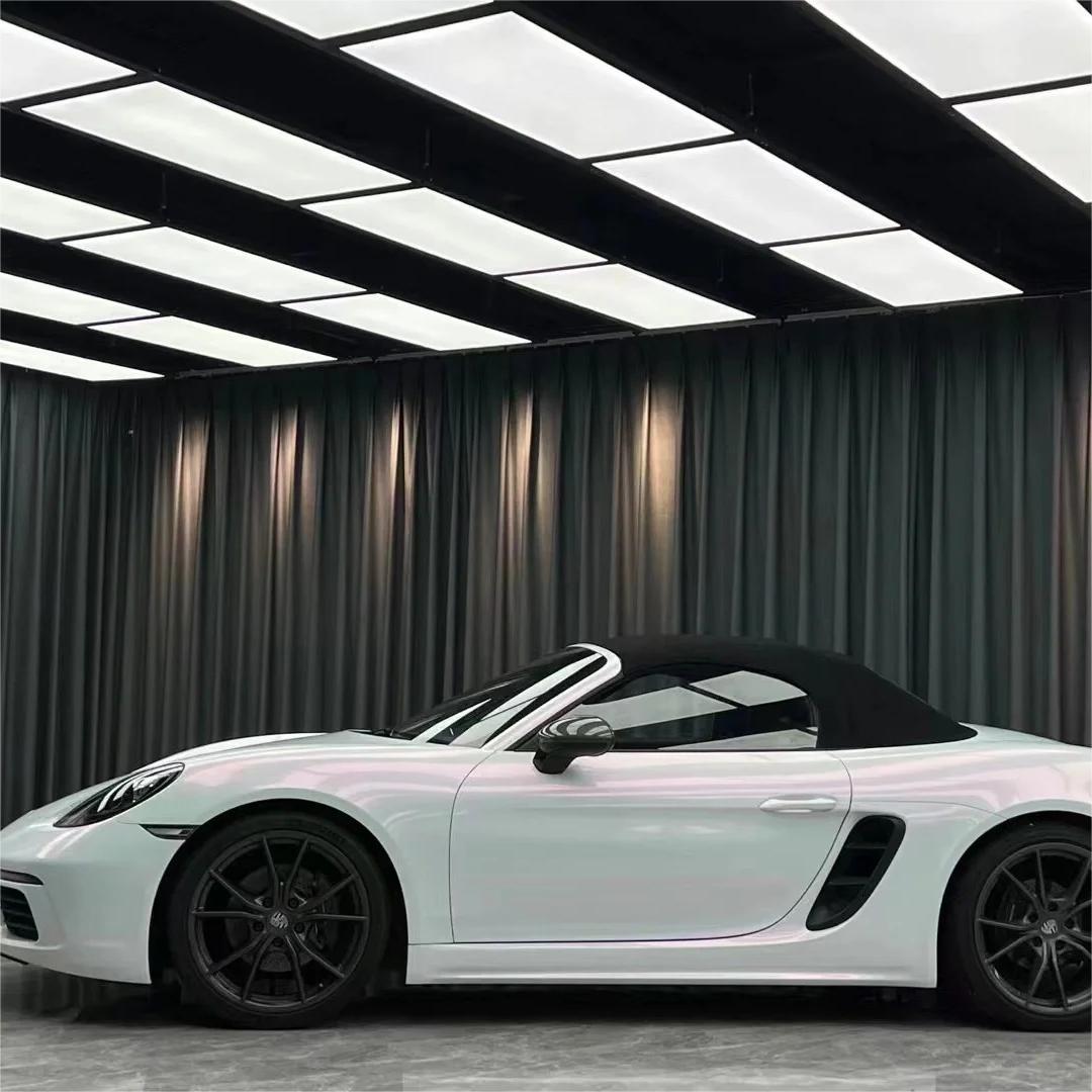 Gloss Metallic Chameleon Diamond Pink White Car Vinyl Wrap