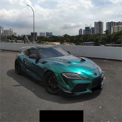Gloss Metallic Chameleon Green Black Car Vinyl Wrap 02
