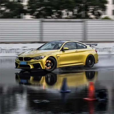 Gloss Metallic Lemon Yellow Car Vinyl Wrap | BMW M4 Paint Lemon Yellow Wrap  02