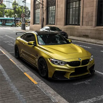 Gloss Metallic Lemon Yellow Car Vinyl Wrap | BMW M4 Paint Lemon Yellow Wrap  02