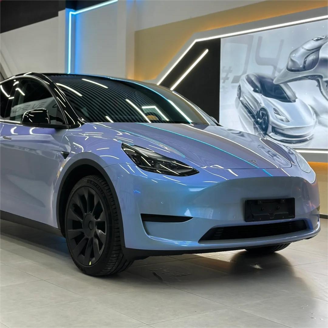 Gloss Metallic Chameleon Grey Blue Car Vinyl Wrap