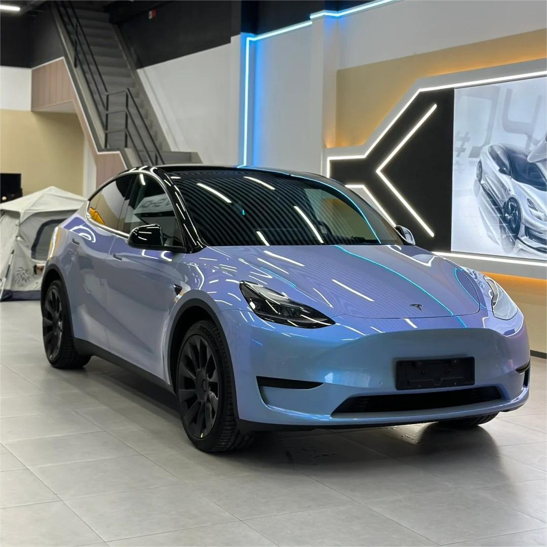 Gloss Metallic Chameleon Grey Blue Car Vinyl Wrap