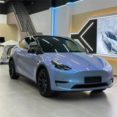 Gloss Metallic Chameleon Grey Blue Car Vinyl Wrap 02