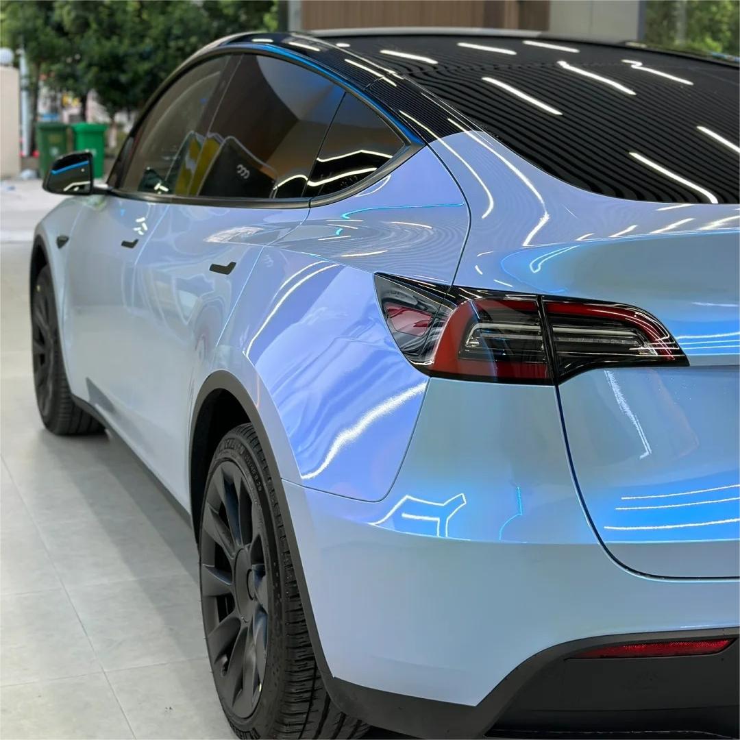 Gloss Metallic Chameleon Grey Blue Car Vinyl Wrap