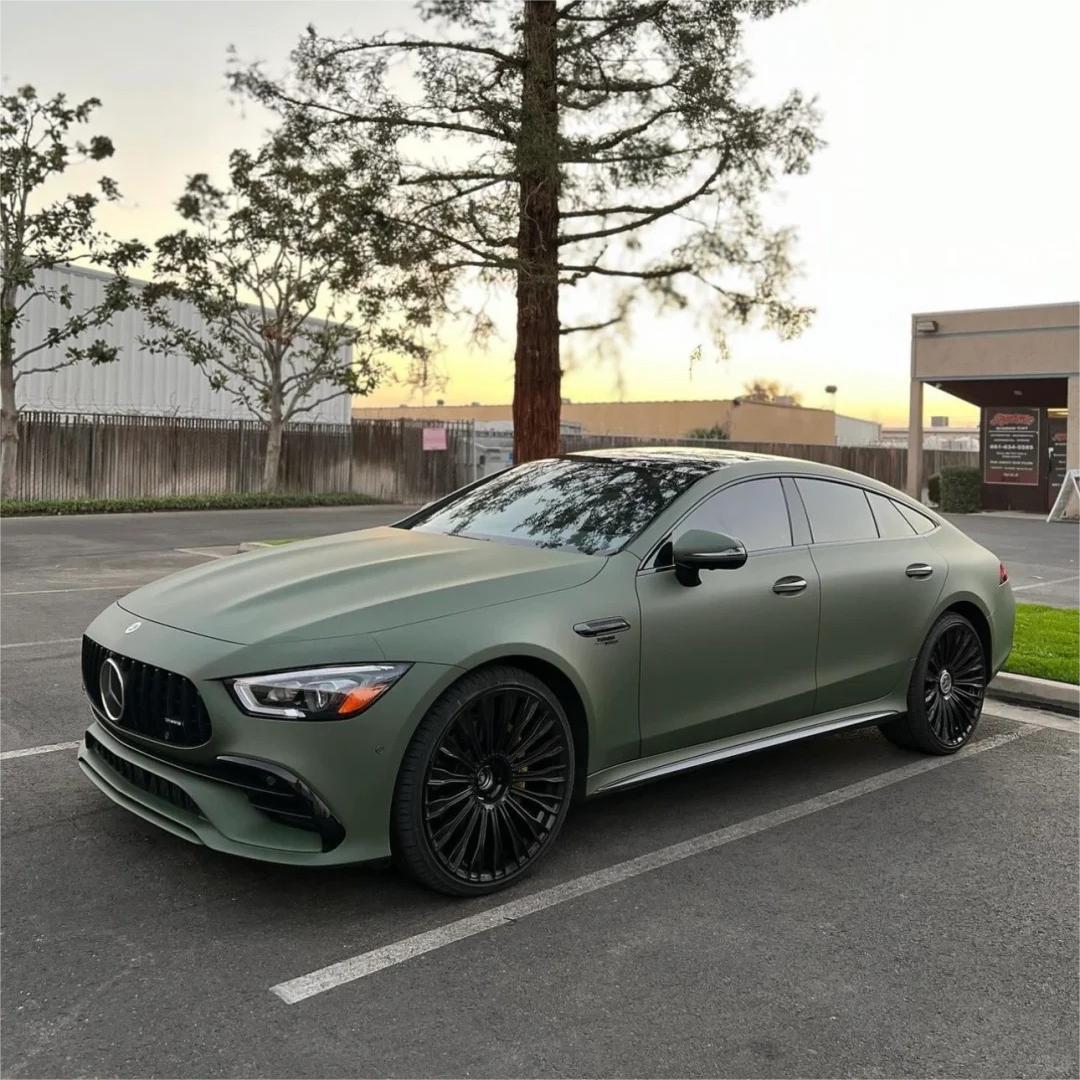 Matte Satin Khaki Dark Green Car Vinyl Wrap | Ultimate Flat Khaki Green Car Wrap PET