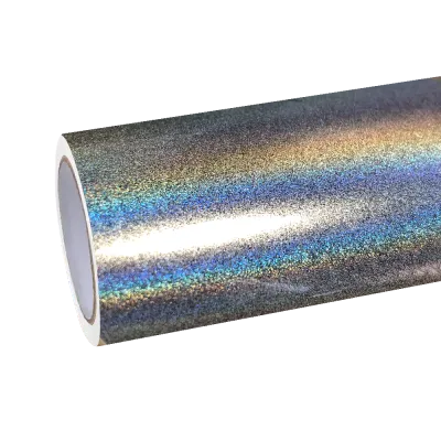 Gloss Metallic Rainbow Holographic Silver Car Vinyl Wrap 01