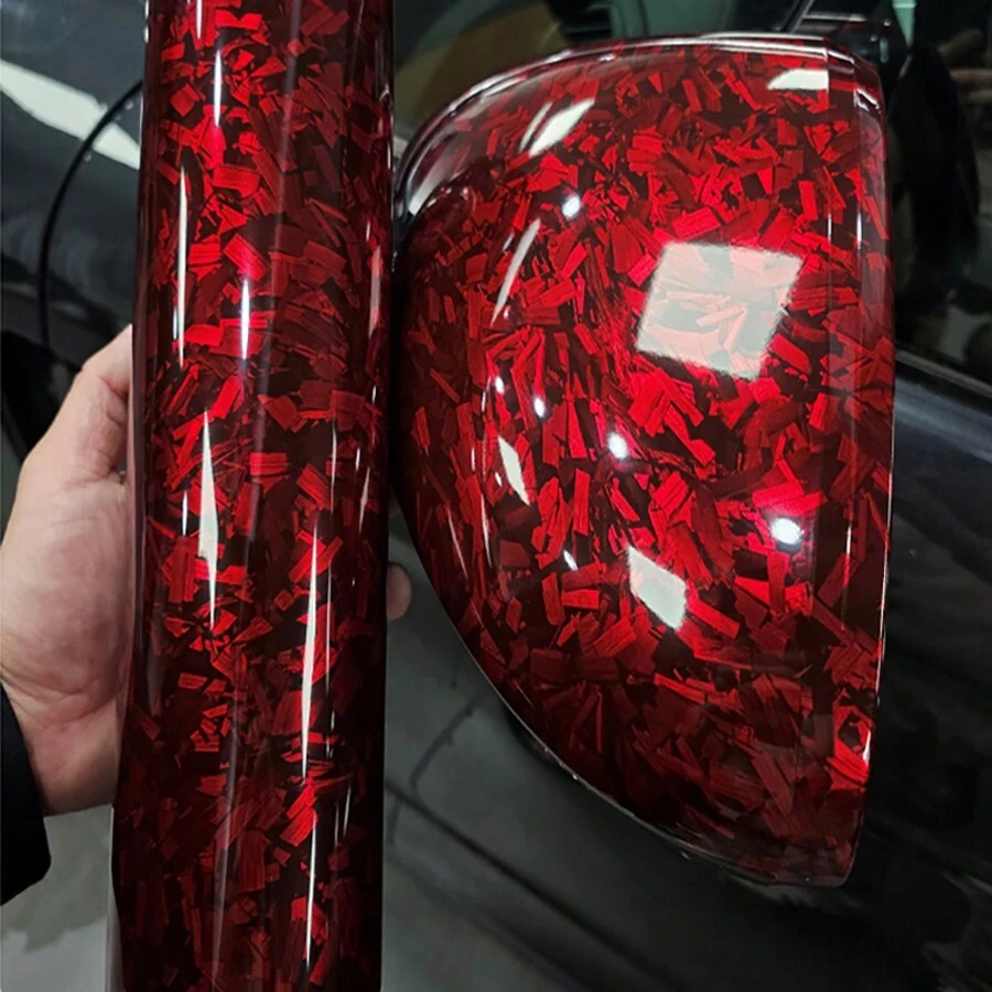 Gloss Red Forged Carbon Car Vinyl Wrap PET