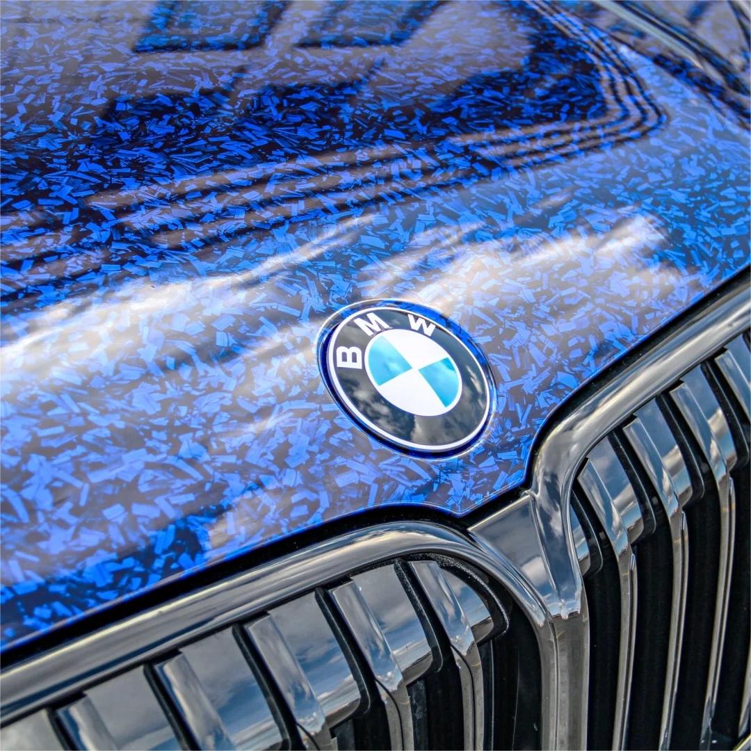 Gloss Blue Forged Carbon Fiber Car Vinyl Wrap PET 
