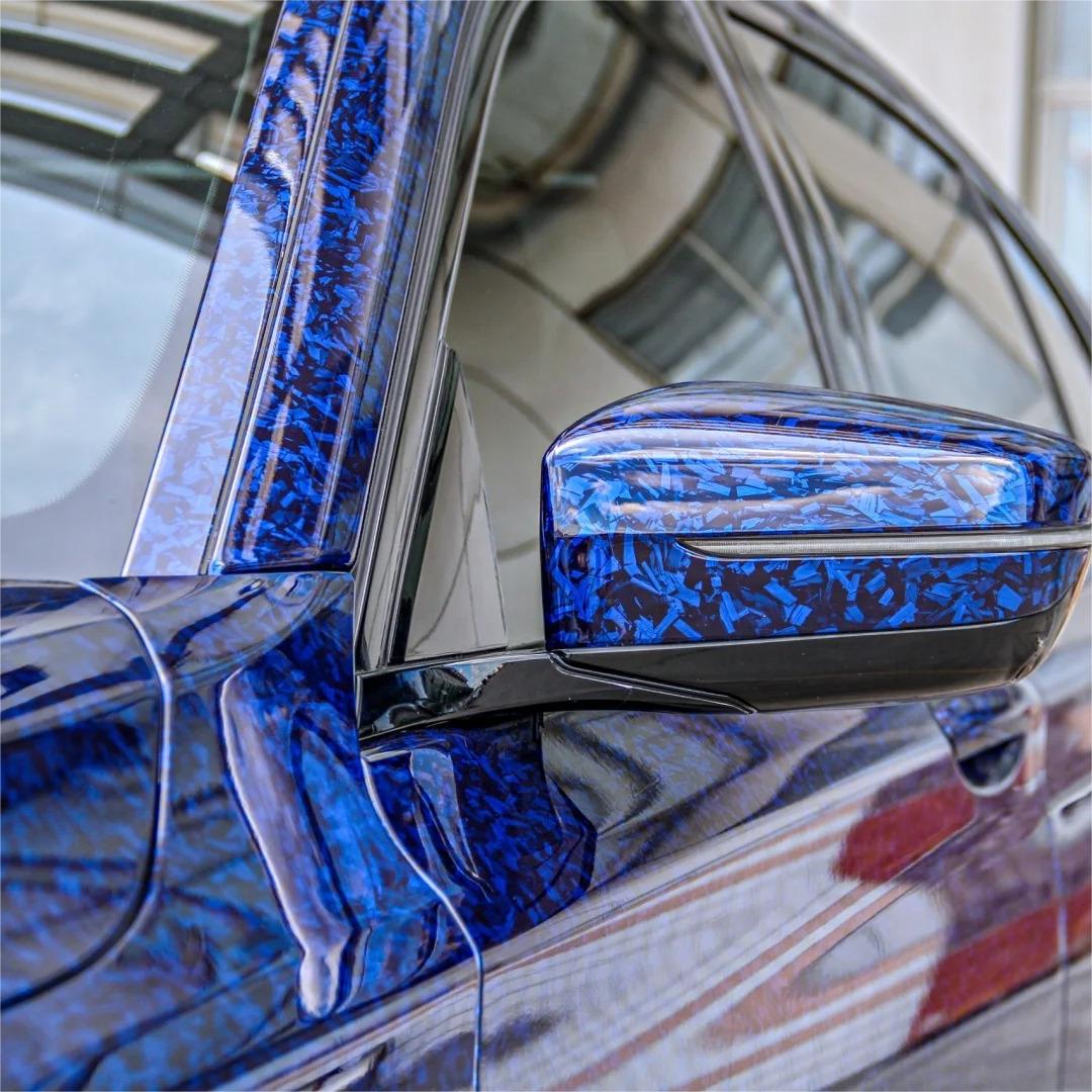 Gloss Blue Forged Carbon Fiber Car Vinyl Wrap PET 