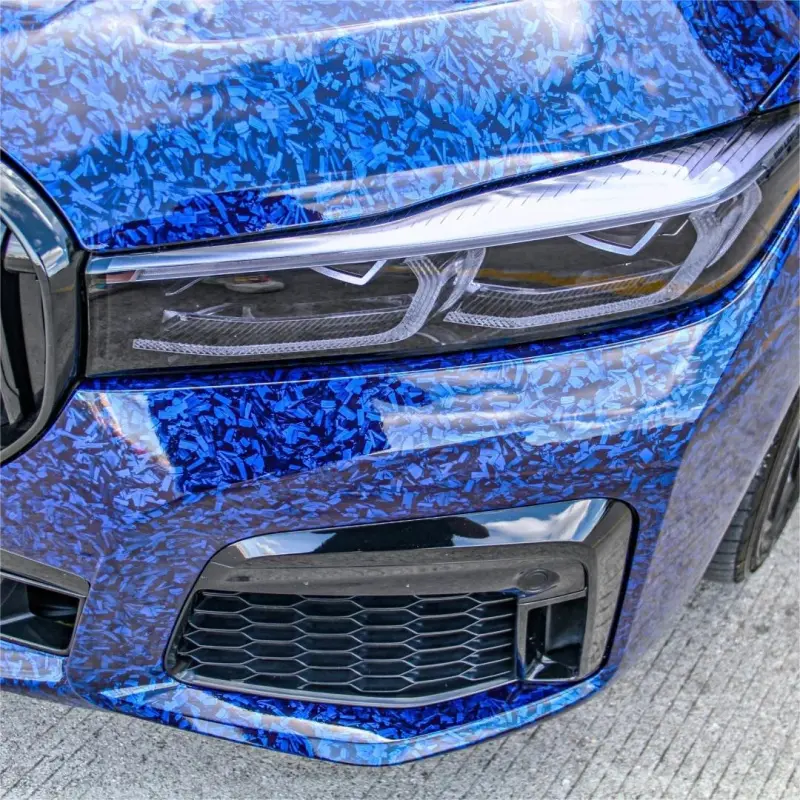 Gloss Blue Forged Carbon Fiber Car Vinyl Wrap PET 