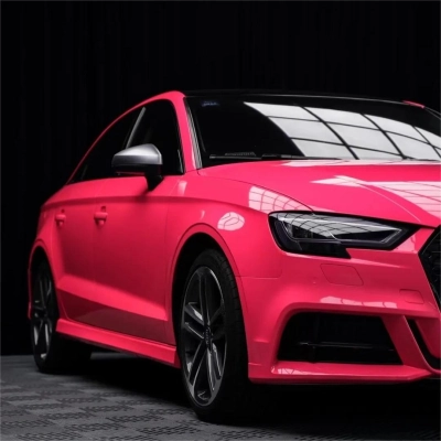 Gloss Fluorescent Pink Car Vinyl Wrap 02